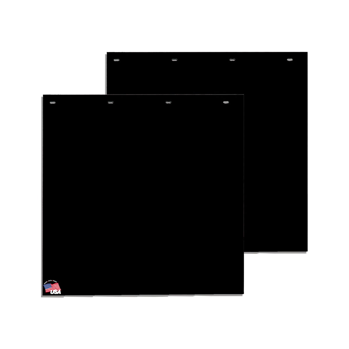Buyers Products front view of black polymer mud flap showing durable coverage