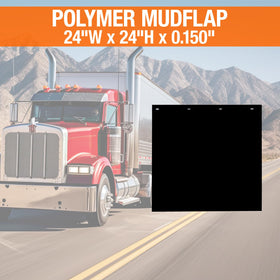 Buyers Products mud flap in winter road scene showing ice resistance benefit