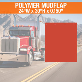 Buyers Products mud flap on truck in snowy road showing cold-weather performance benefit