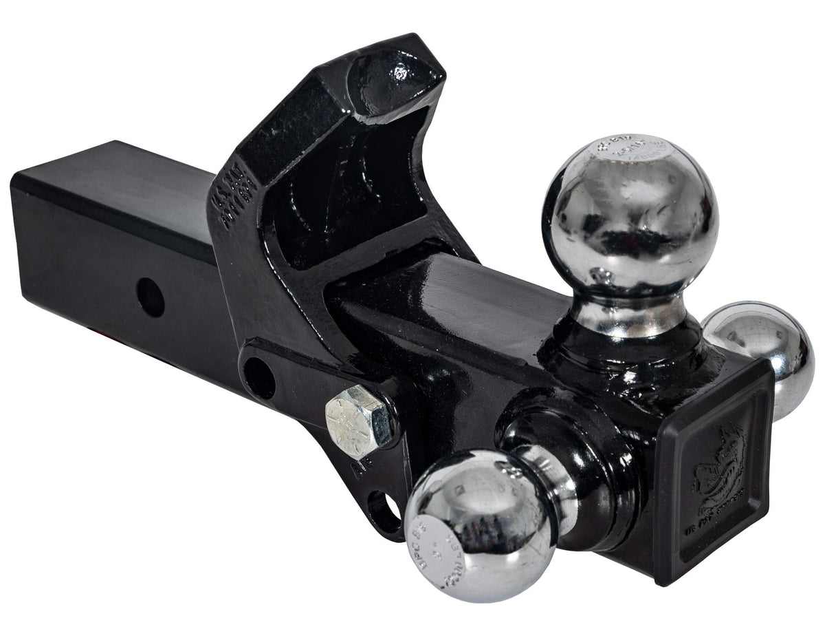 Buyers Products front view of tri-ball hitch showing all coupling options and quick choice benefit