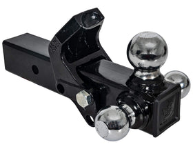 Buyers Products front view of tri-ball hitch showing all coupling options and quick choice benefit