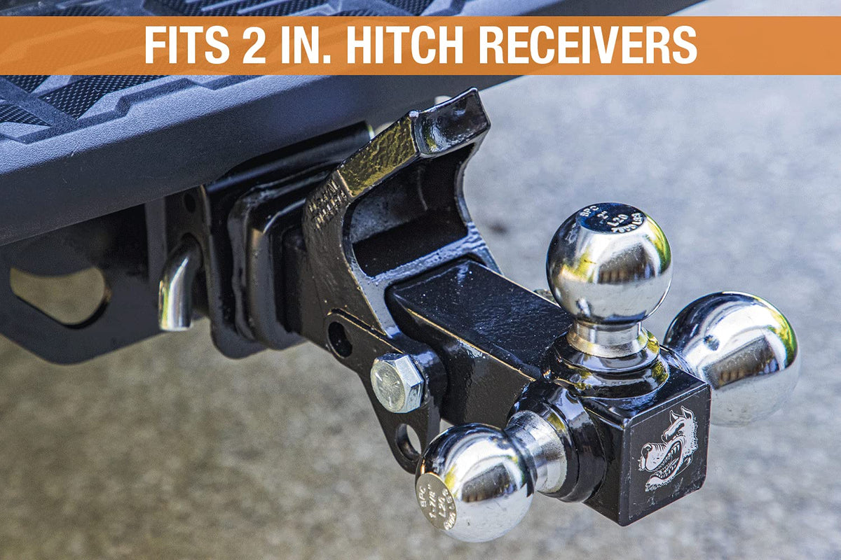 Buyers Products tri-ball on a worksite truck hauling trailer, reduces equipment swapping