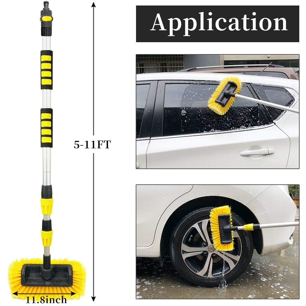 Buyplus extended pole cleaning an RV roof illustrating ladder-free reach and safety benefit