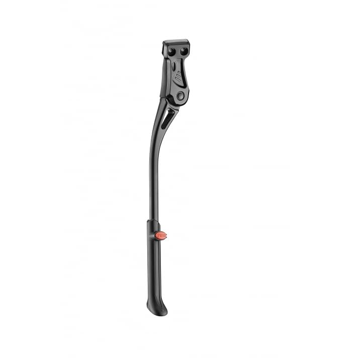 BV kickstand front view showing compact aluminum build and clean black finish, durable parking