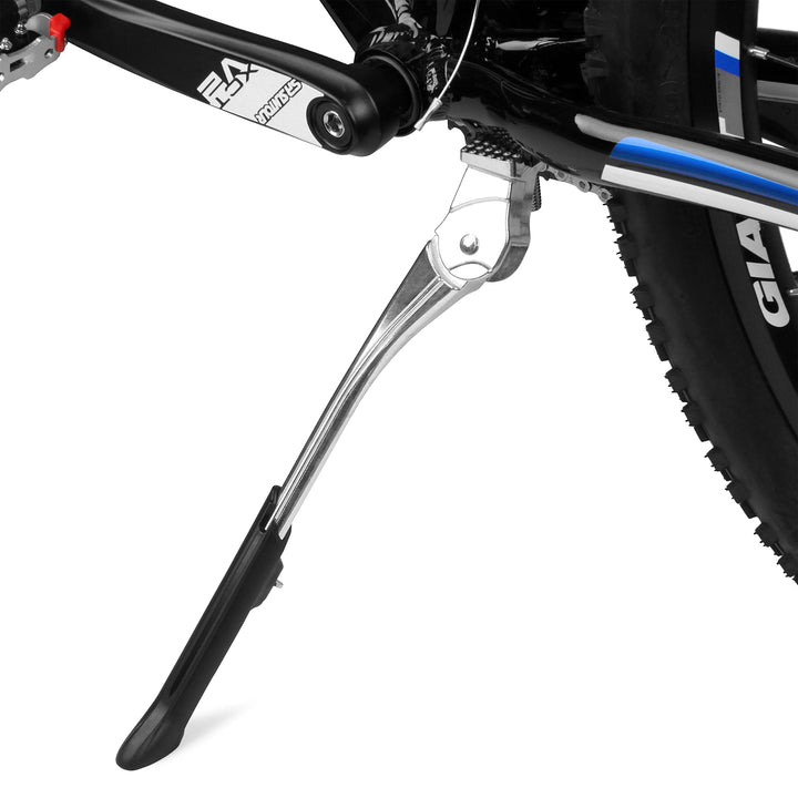 BV kickstand front view showing compact aluminum body and sleek silver finish for durability
