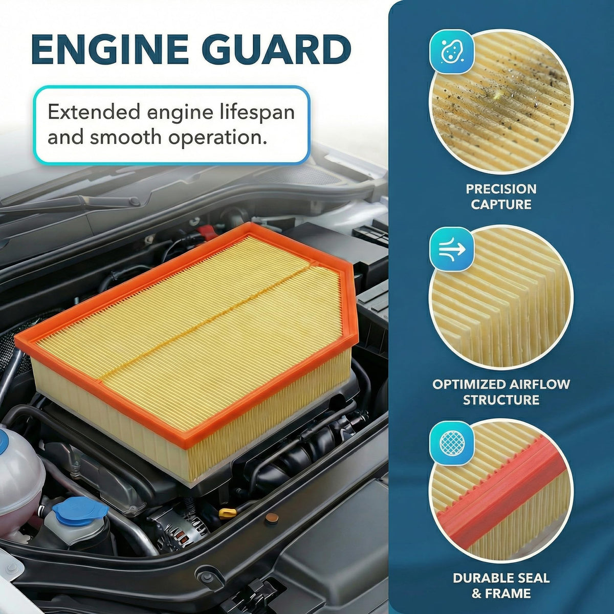BX-Good engine filter frame detail displaying rigid seal to protect engine airflow