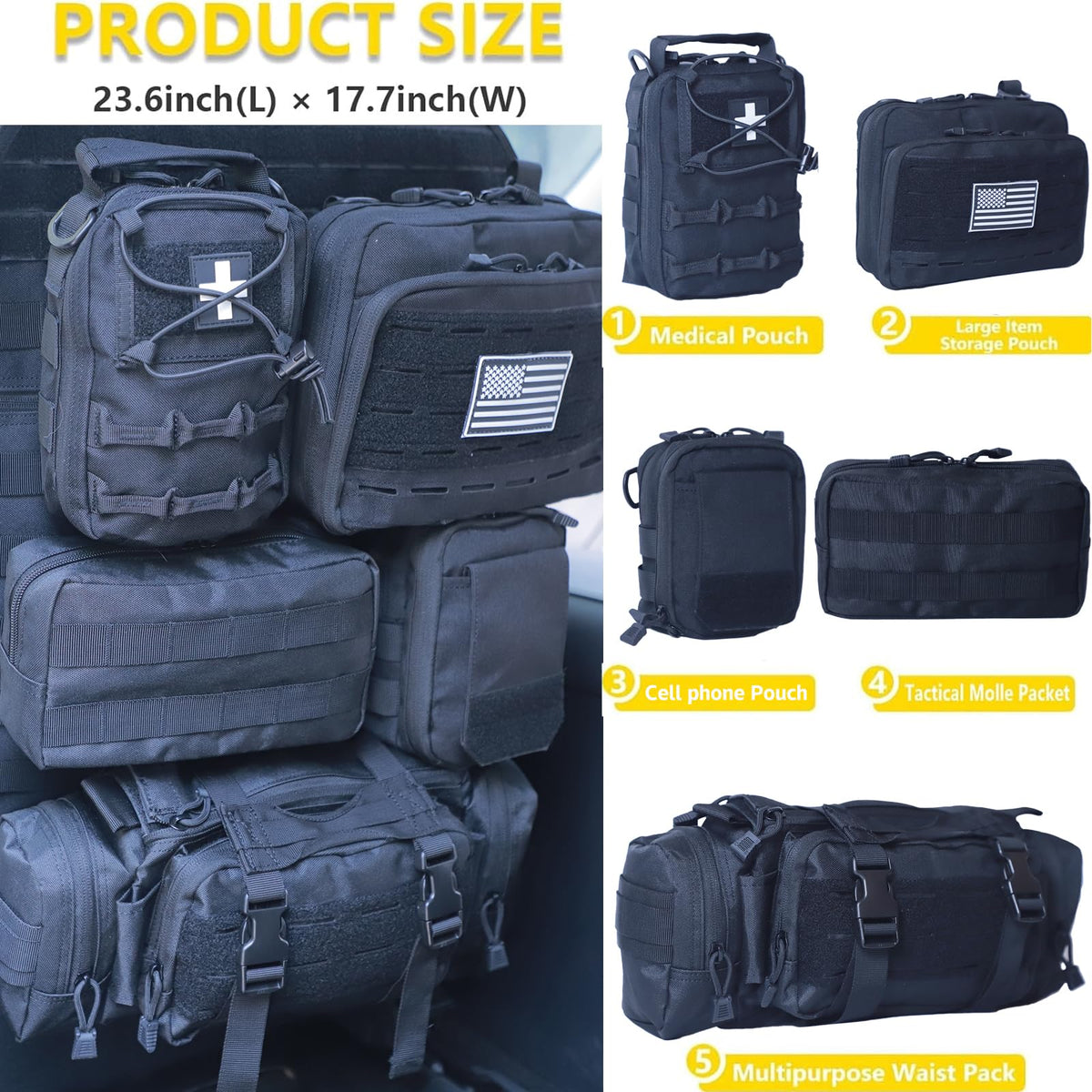 BXBXHD detachable pouches arranged to show modular configuration and quick access