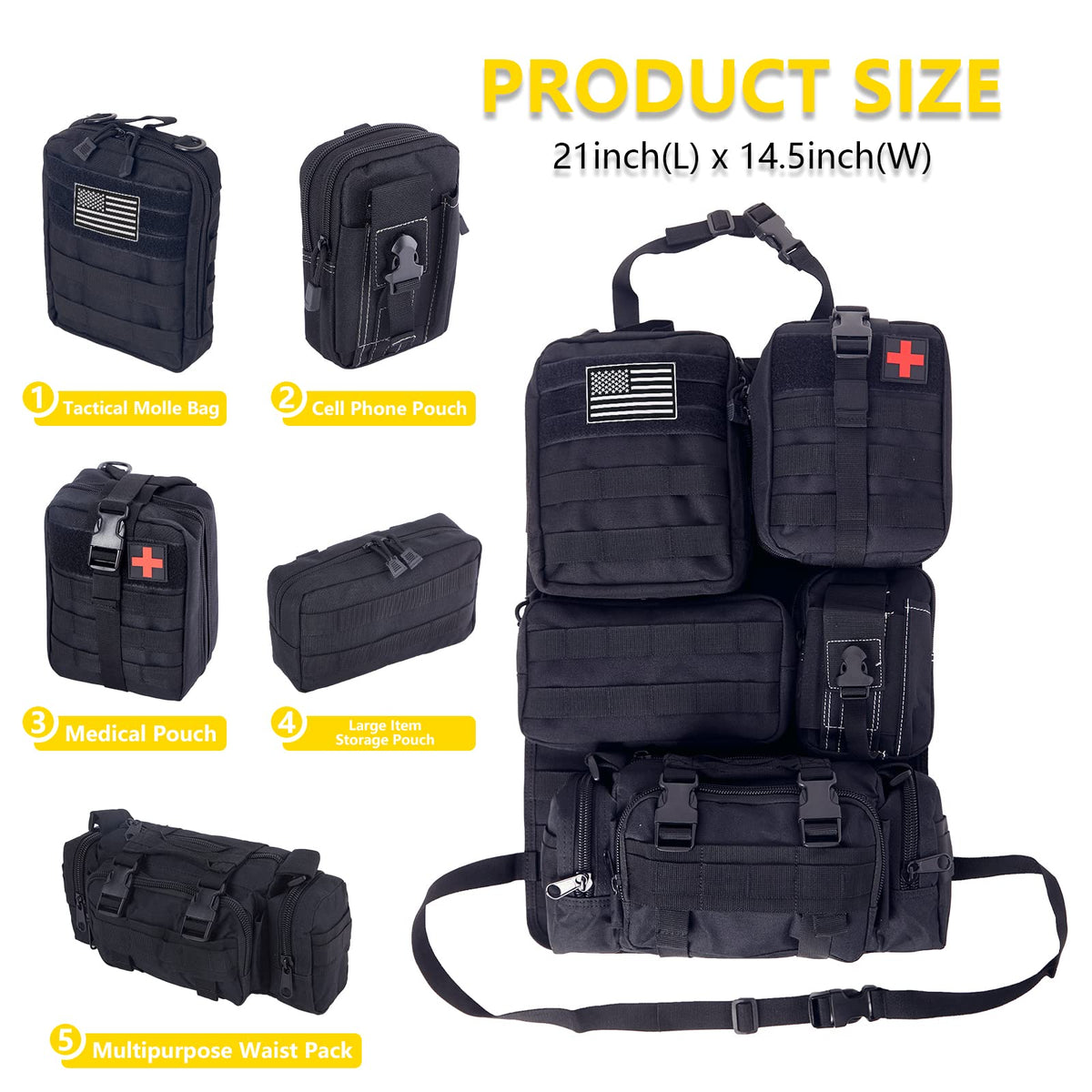 BXBXHD detachable pouches laid out to show modular organization advantage
