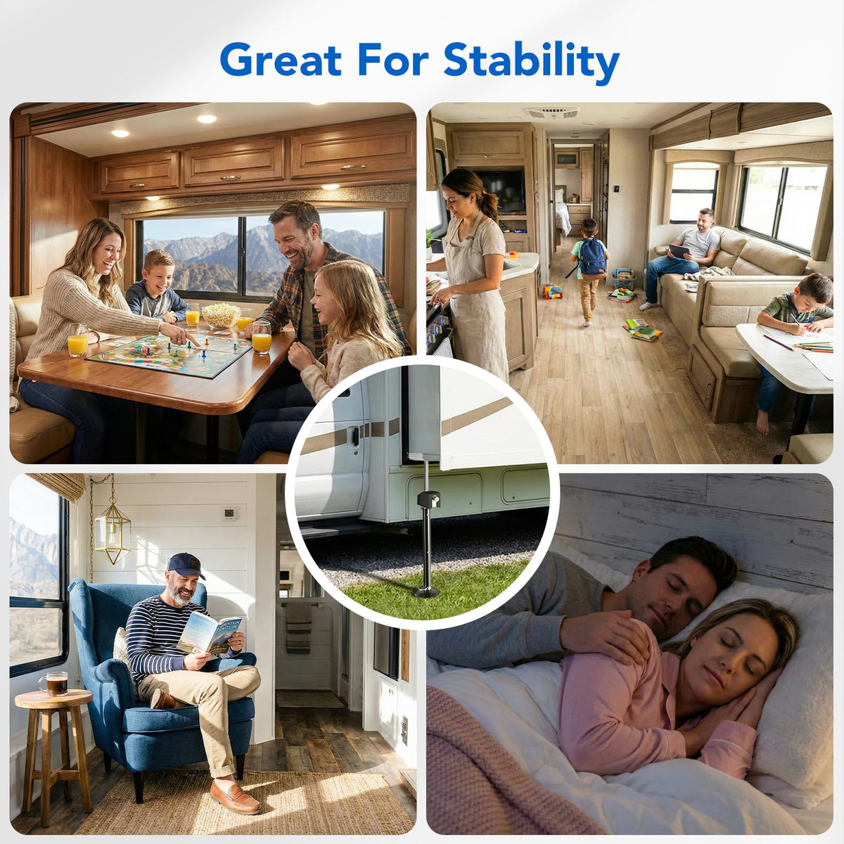 BYERNAUTO installed under an RV slide-out stabilizing the room and reducing shake