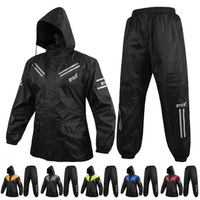 BYKR front view jacket and pants showing full rain coverage and mobility