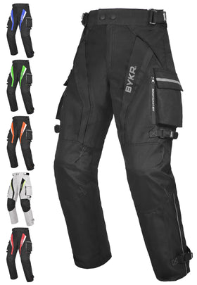 BYKR front view of overpants showing fit and reflective accents for safety