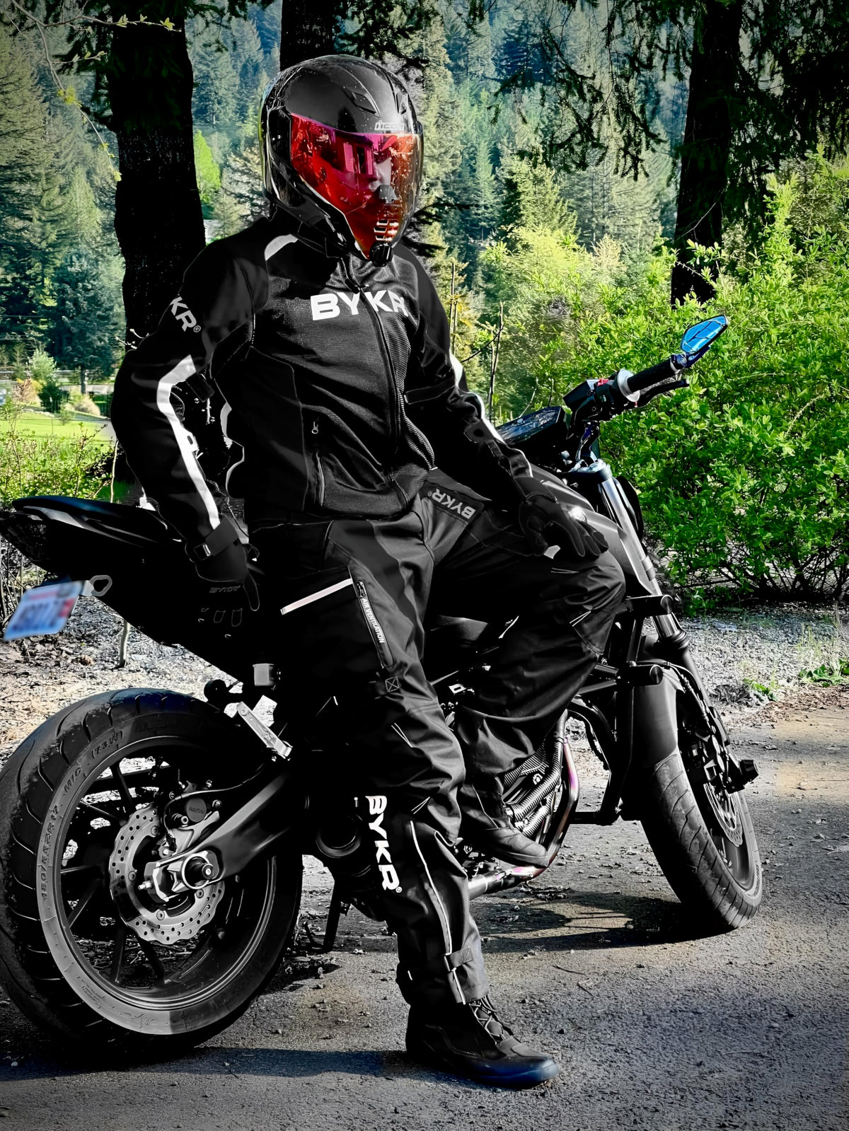 BYKR overpants back view highlighting reinforced seat for abrasion protection