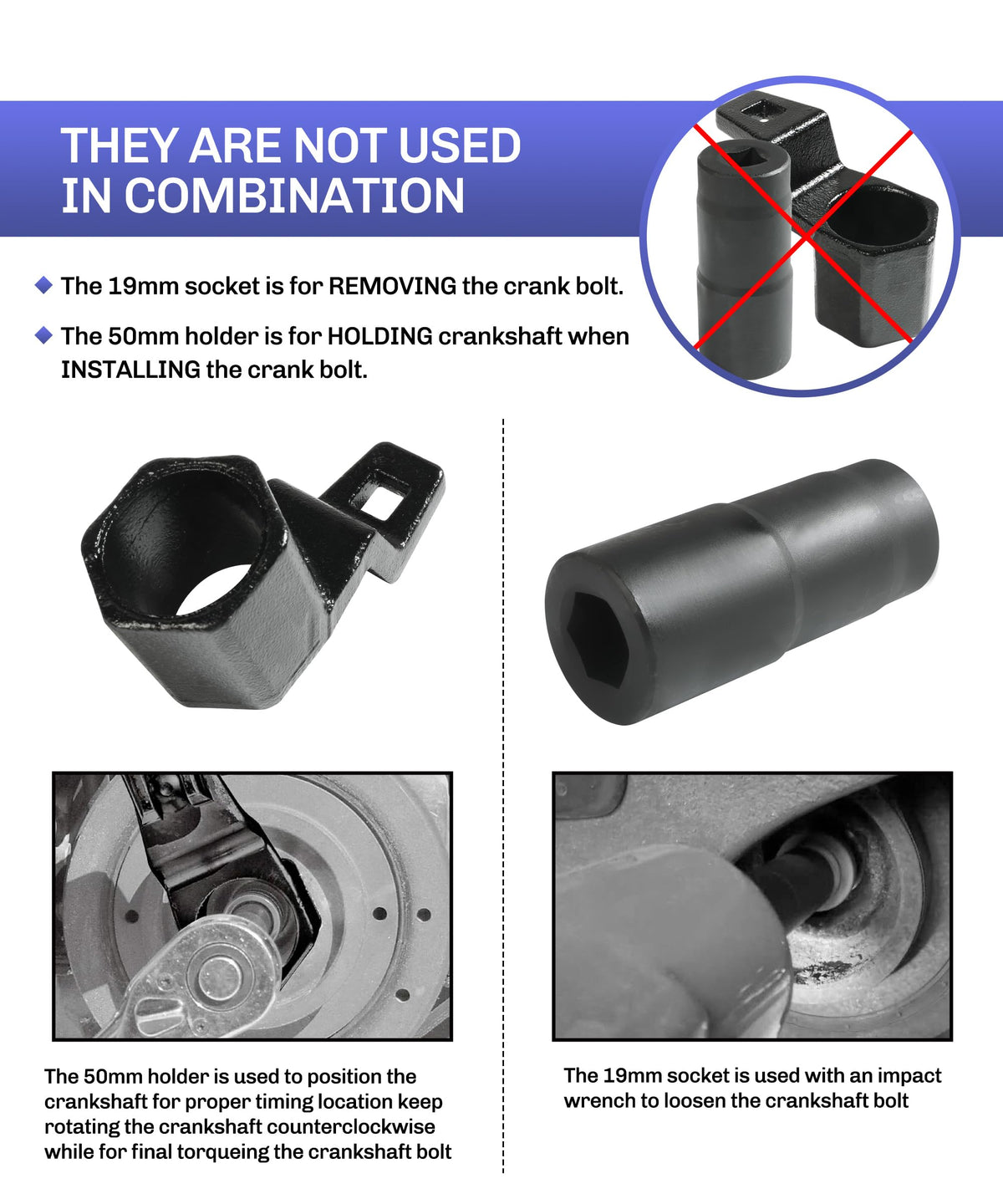 bylikeho 50mm crankshaft pulley holder close-up showing compact hollow center and secure hold benefit