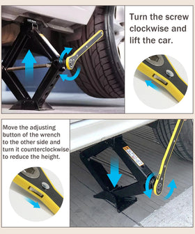 bylikeho scissor jack beside a hand illustrating compact size and portability