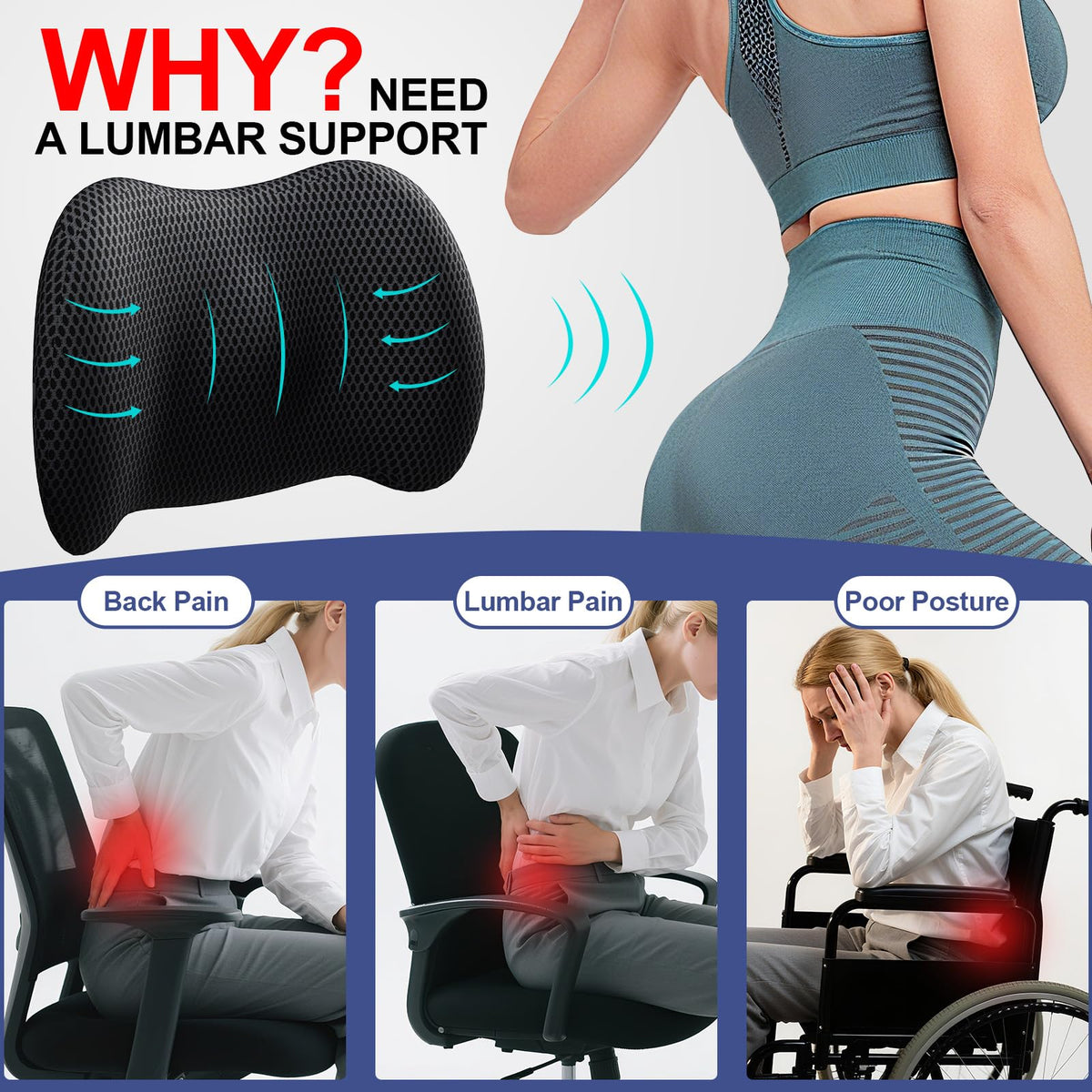 BYMECOST on an office chair showing portable lumbar support for desk work