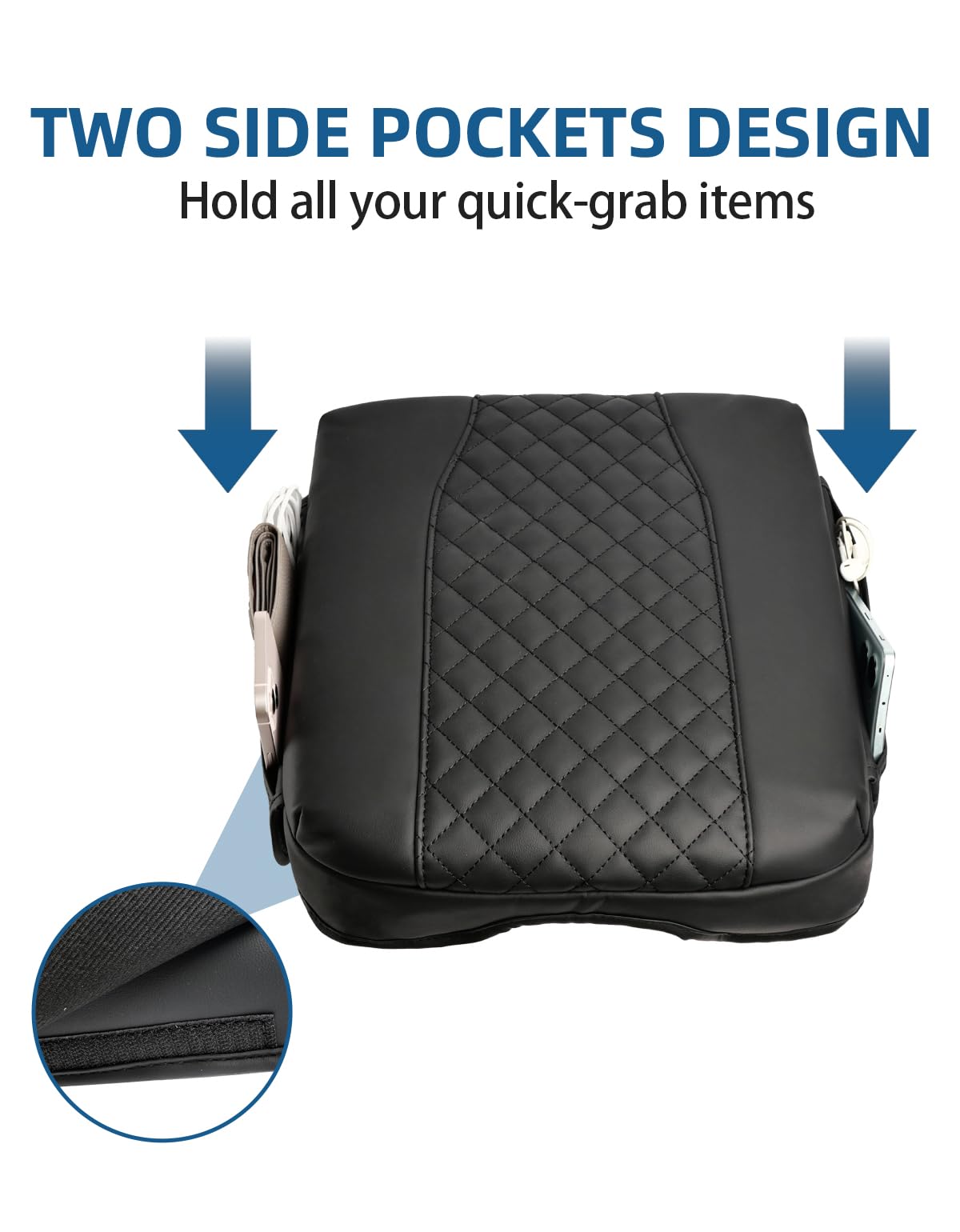 BystralX side pockets holding phone and keys for quick access
