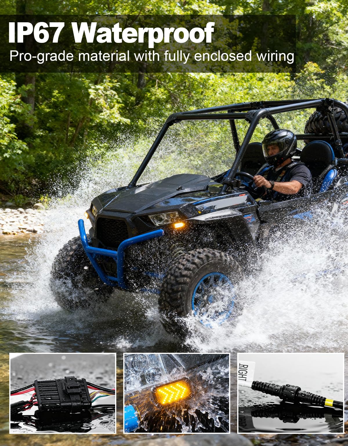 BystralX waterproof seal detail showing IP67 protection and weatherproof benefit