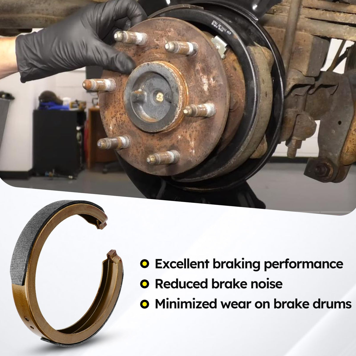 C-Tzu installed rear shoe inside brake drum, demonstrates direct OE fitment