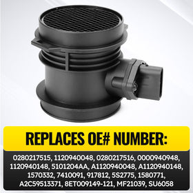 C-Tzu packaged MAF sensor with warranty card illustrating included one-year coverage