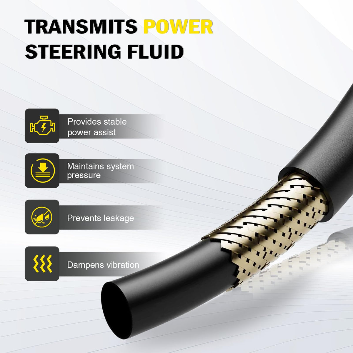 C-Tzu pressure line close-up showing layered rubber and coupling for reliable high-pressure flow