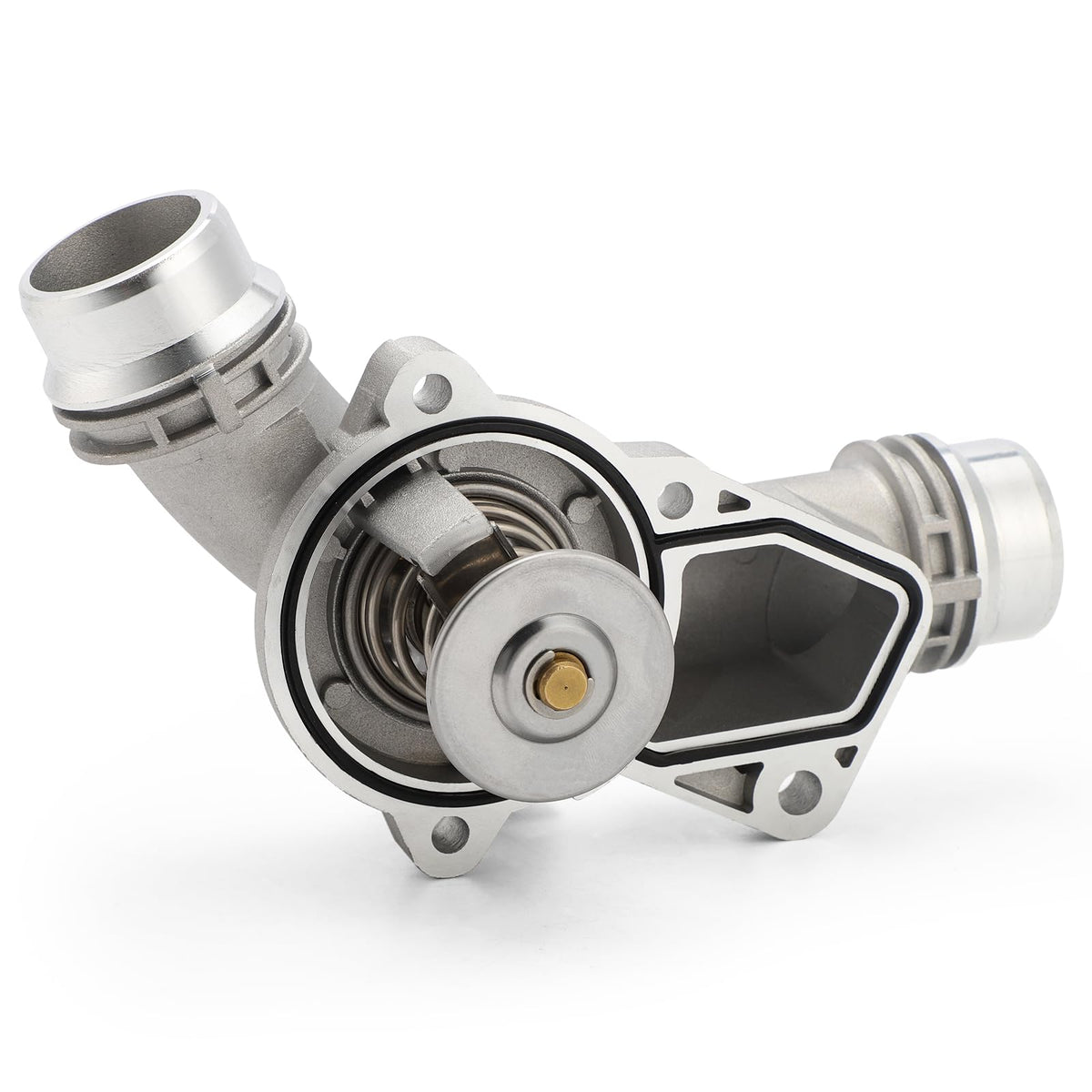 C-Tzu front view of aluminium thermostat housing showing ports and bolt pattern for precise fit