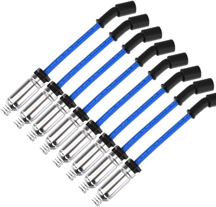 Cable Master front view of packed blue spark plug wire set showing fitment