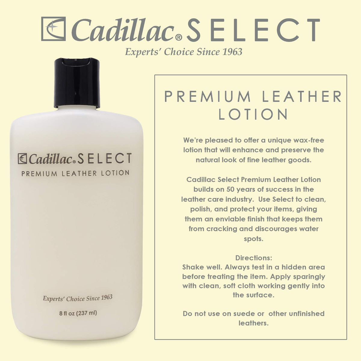 Cadillac leather lotion label close-up highlighting conditioning benefit