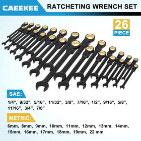 CaeeKee wrench close-up of flex-head and 12-point box end for secure grip