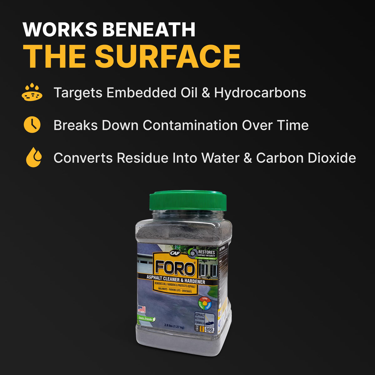 CAF Outdoor Cleaning powder applied to driveway stain demonstrating ease