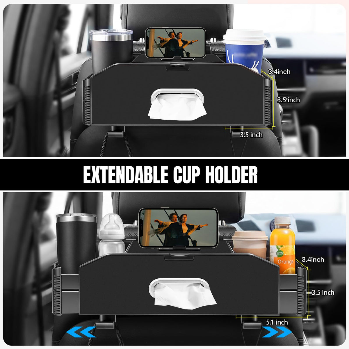 CAFORLANK close-up of extendable cup holder securing drinks and preventing spills