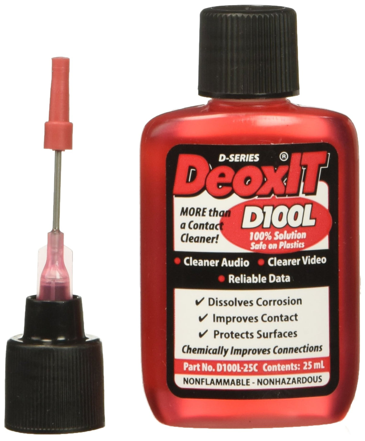 CAIG LABORATORIES DeoxIT needle applicator front packaging showing 25 mL bottle and label, ideal for precise contact restoration