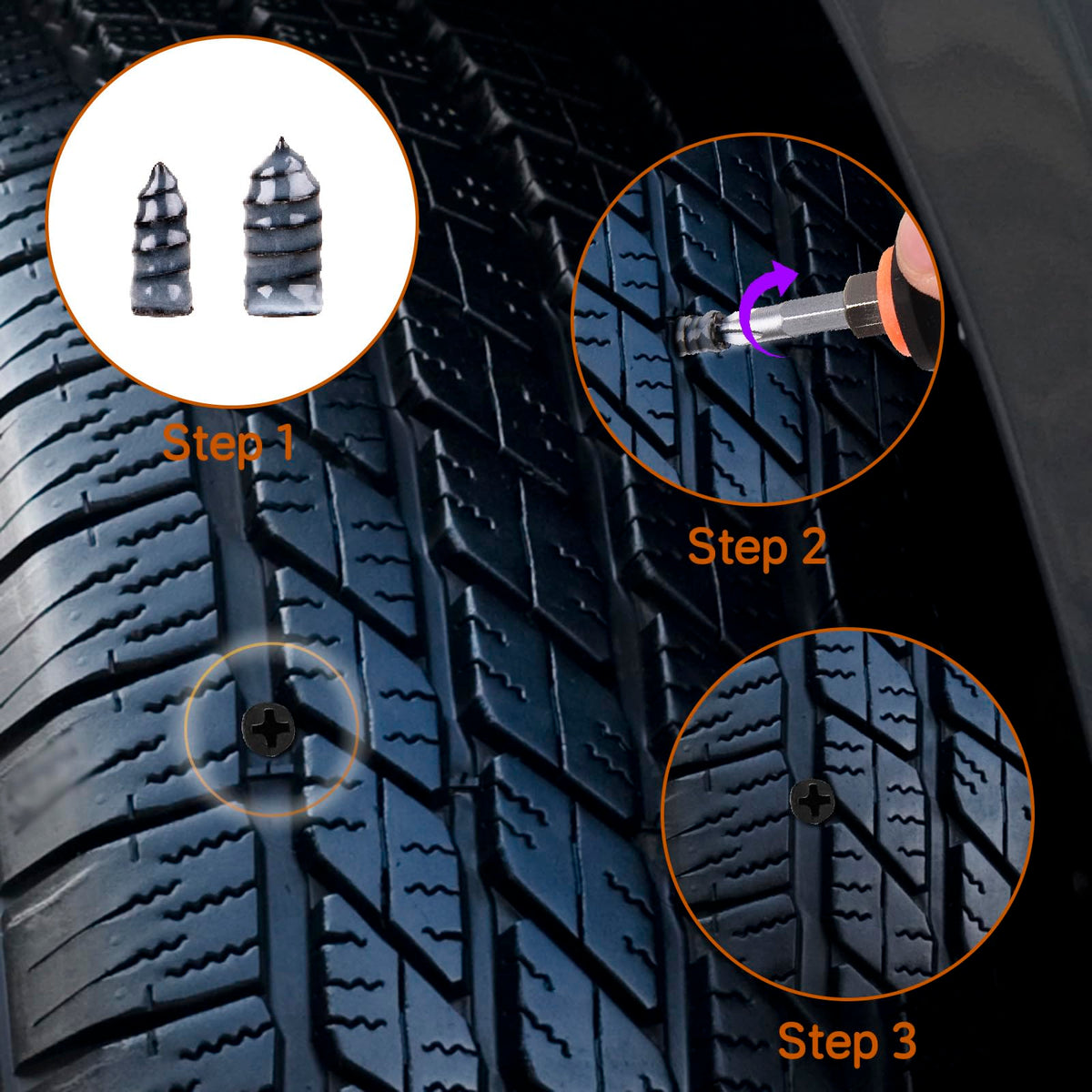 CalamariKey demonstrating plug insertion into tire for quick emergency repair
