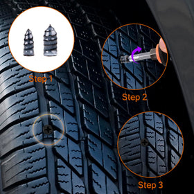 CalamariKey demonstrating plug insertion into tire for quick emergency repair