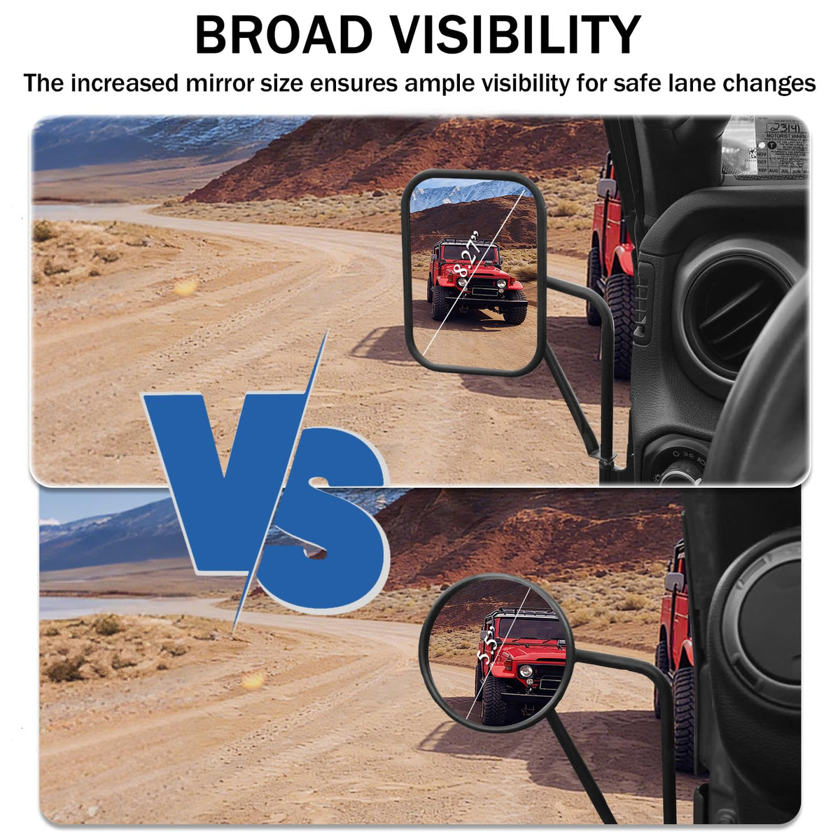 CALBEAU close-up of 7.7-inch tempered glass lens improving rear visibility