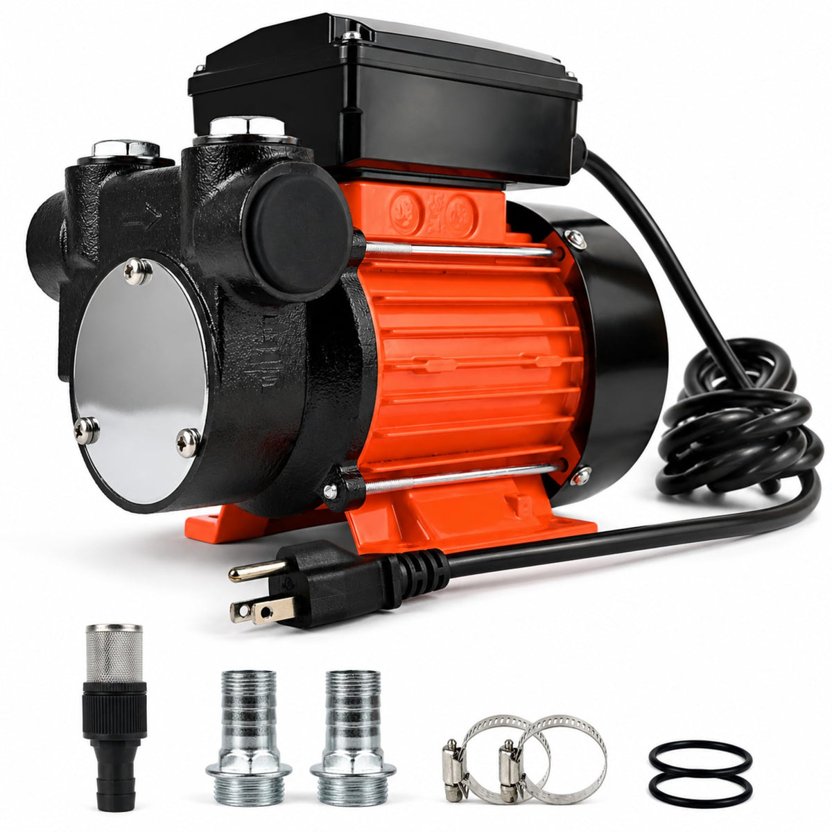 Calenon front view of electric fuel pump showing compact body and mounting base benefit durable installation