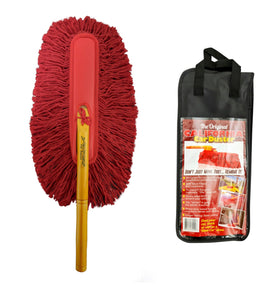 California Car Duster front view showing red cotton head and wooden handle, easy touch-ups
