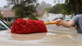 California Car Duster wood handle close-up showing sturdy grip for control
