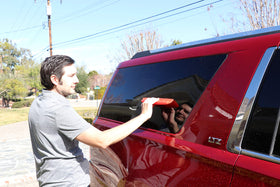 California Car Duster detailer end on side mirror reaching recessed areas without scratching