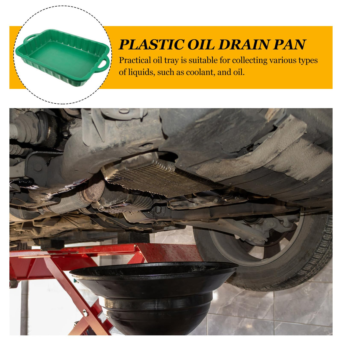 CALLARON pan positioned under vehicle capturing oil for hassle-free servicing