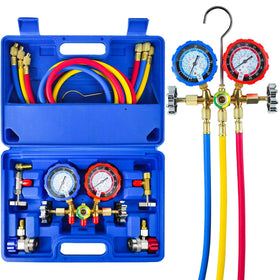 CALPOSE manifold front view showing durable body and easy-grip valves for reliable service