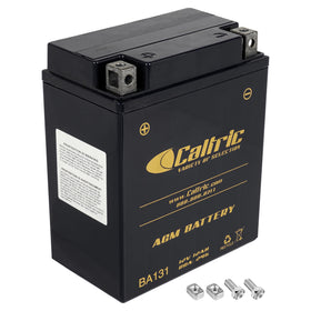 Caltric AGM battery front view showing compact sealed case and fit benefits