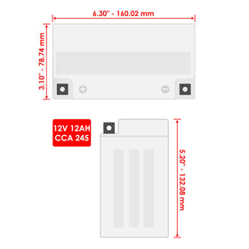 Caltric battery side dimensions image showing size fit for Yamaha Warrior