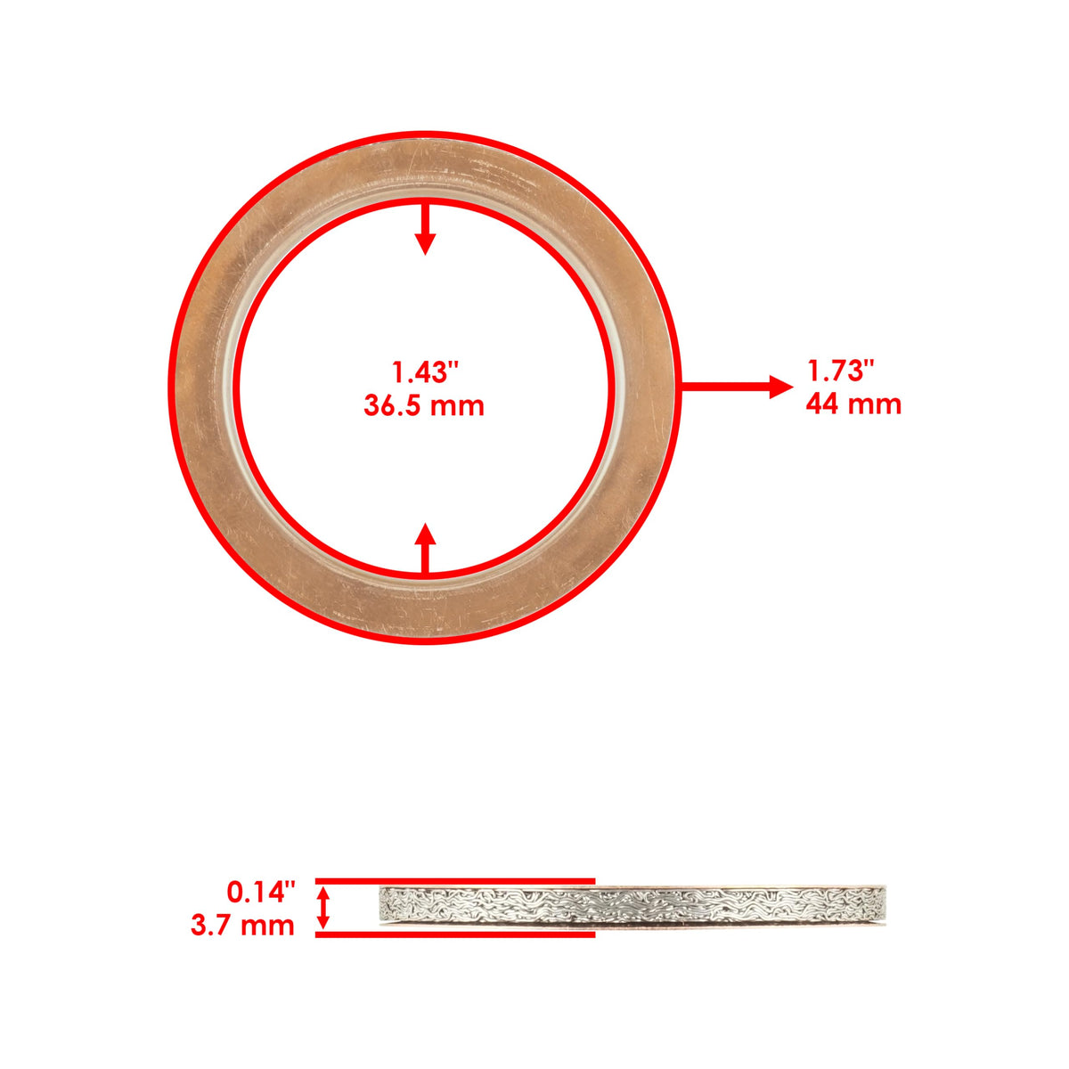Caltric close-up profile of gasket edge showing precise sealing surface benefit