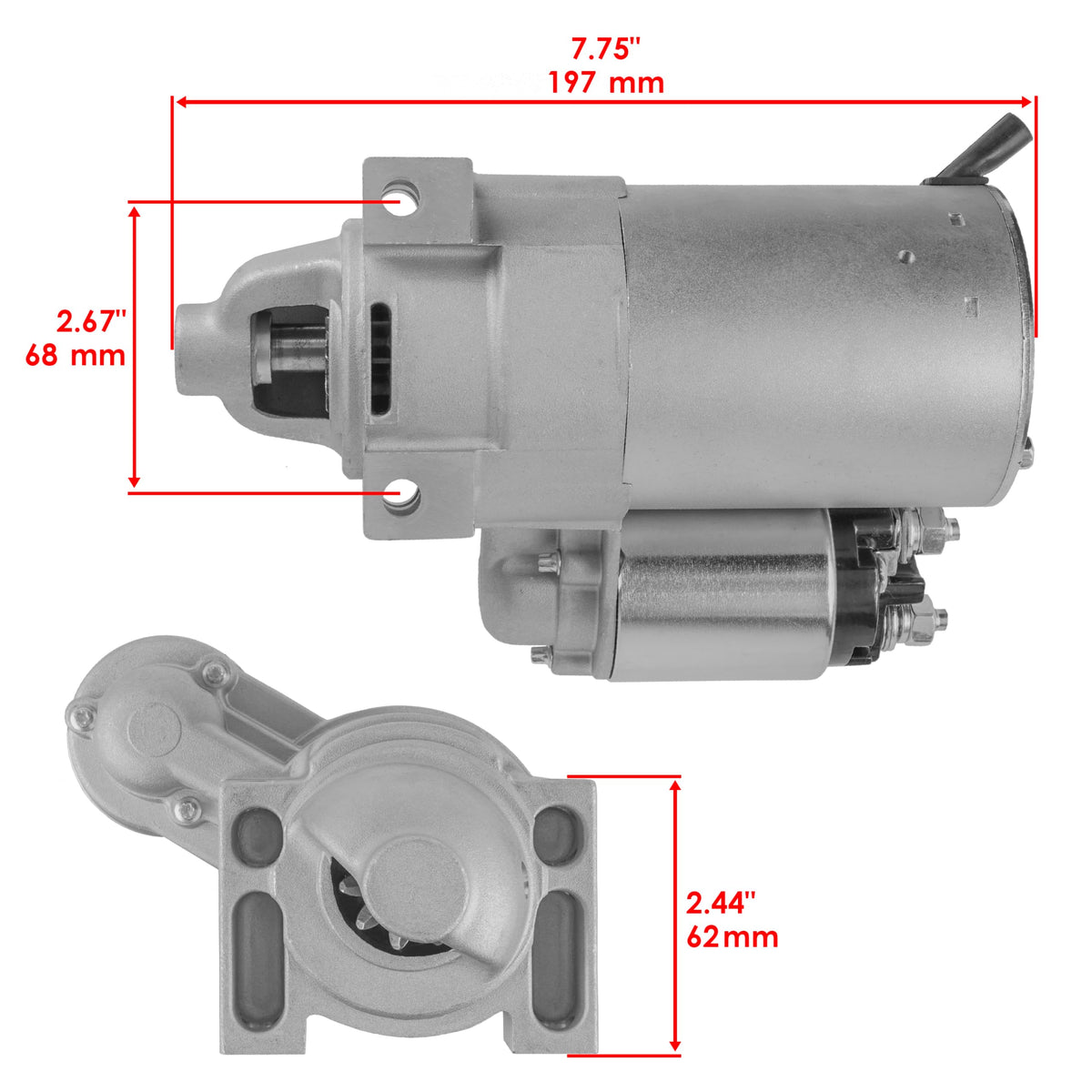 Caltric starter mounting detail displaying bolt holes and accurate spacing