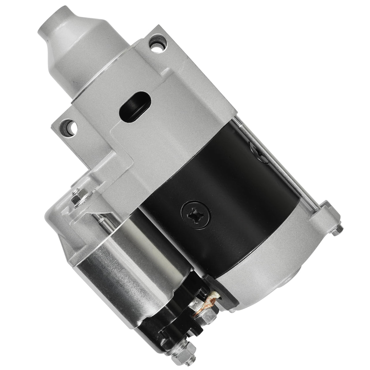 Caltric starter mounting holes detail showing precise bolt spacing