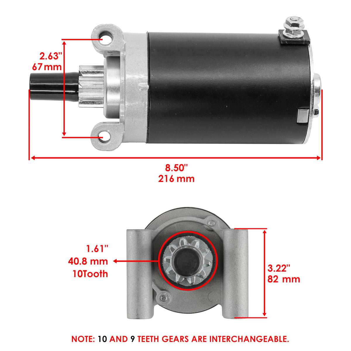 Caltric starter pinion closeup showing gear teeth for secure engagement