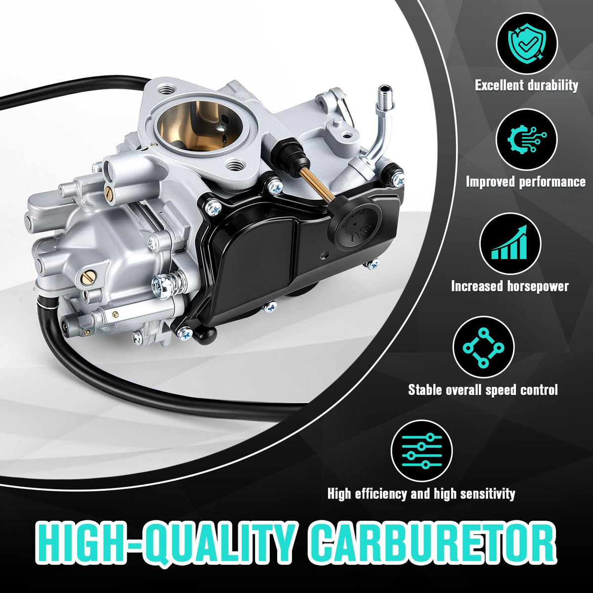 CALU LUKY carburetor beside ruler showing 46mm air filter fit for correct sealing
