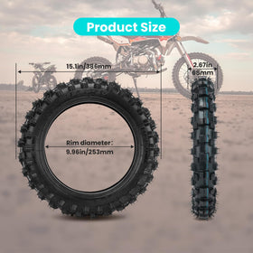CALU LUKY tire next to ruler for scale, confirming 2.50-10 and 2.75-10 sizing accuracy