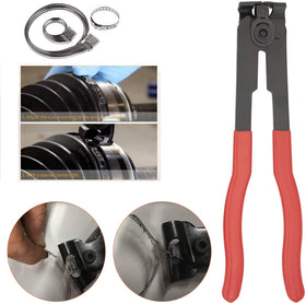 CALU LUKY plier tensioning a CV boot clamp demonstrating secure installation