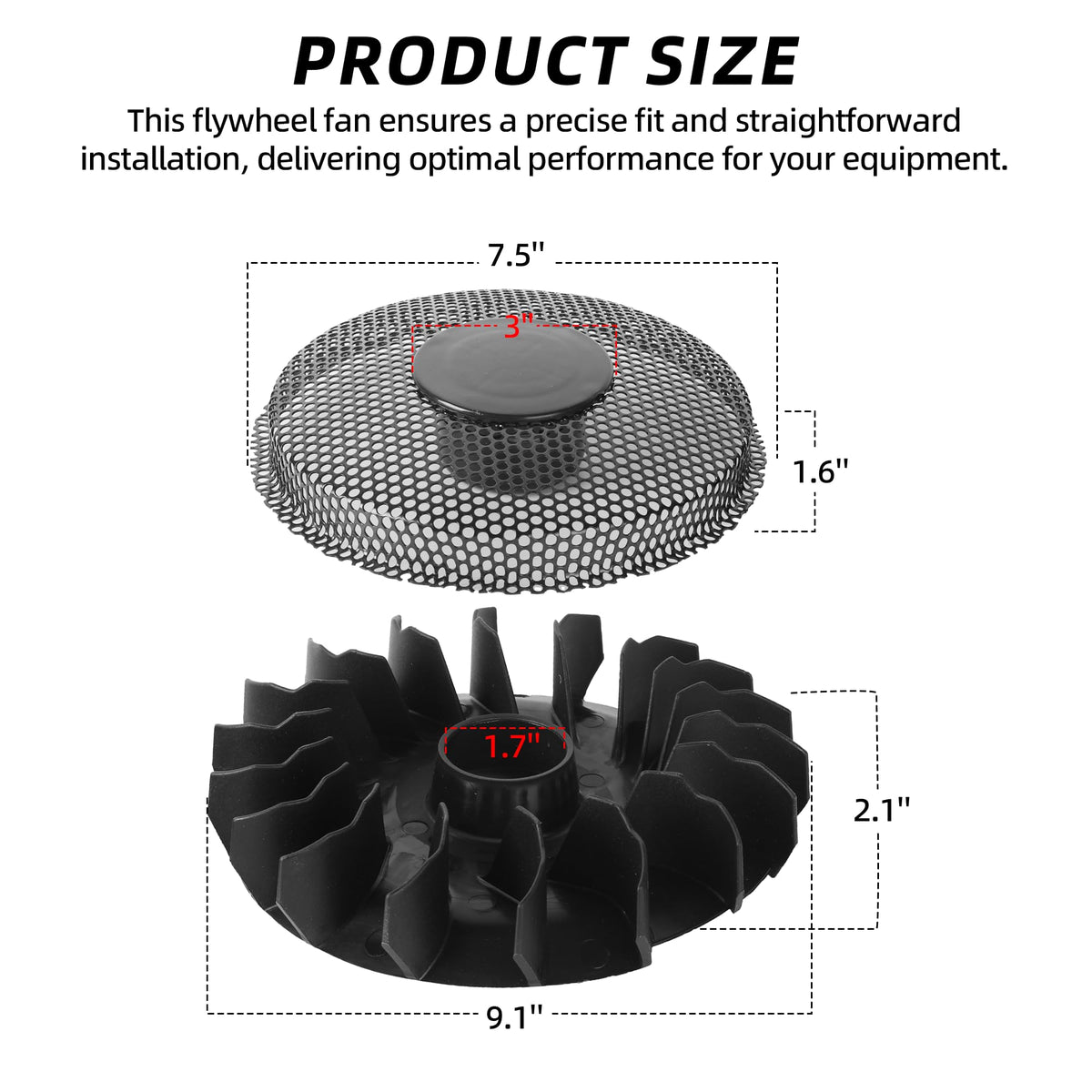 Calvana flywheel fan side profile highlighting blade angle for improved airflow benefit engine cooling